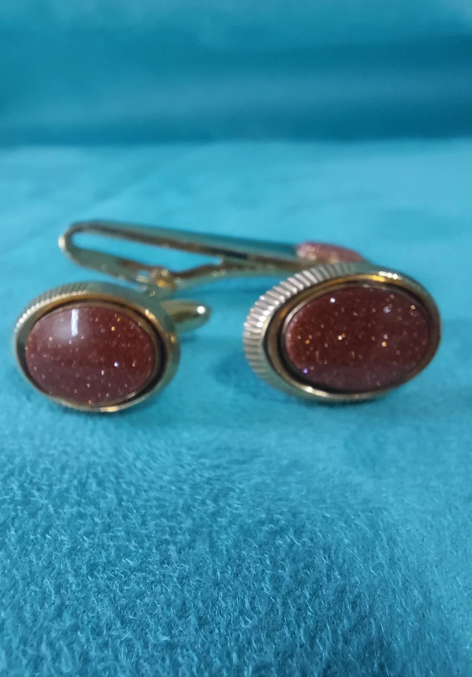 Speidel Matching Goldtone w/Metallic Accent Stones Tie Clip & Cufflinks Vintage